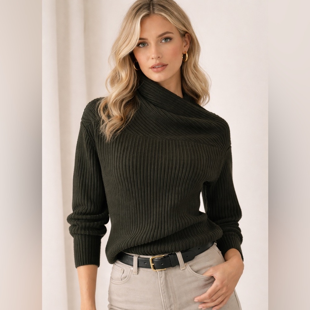 Jil Sander Dark Green Cowl Neck Sweater
